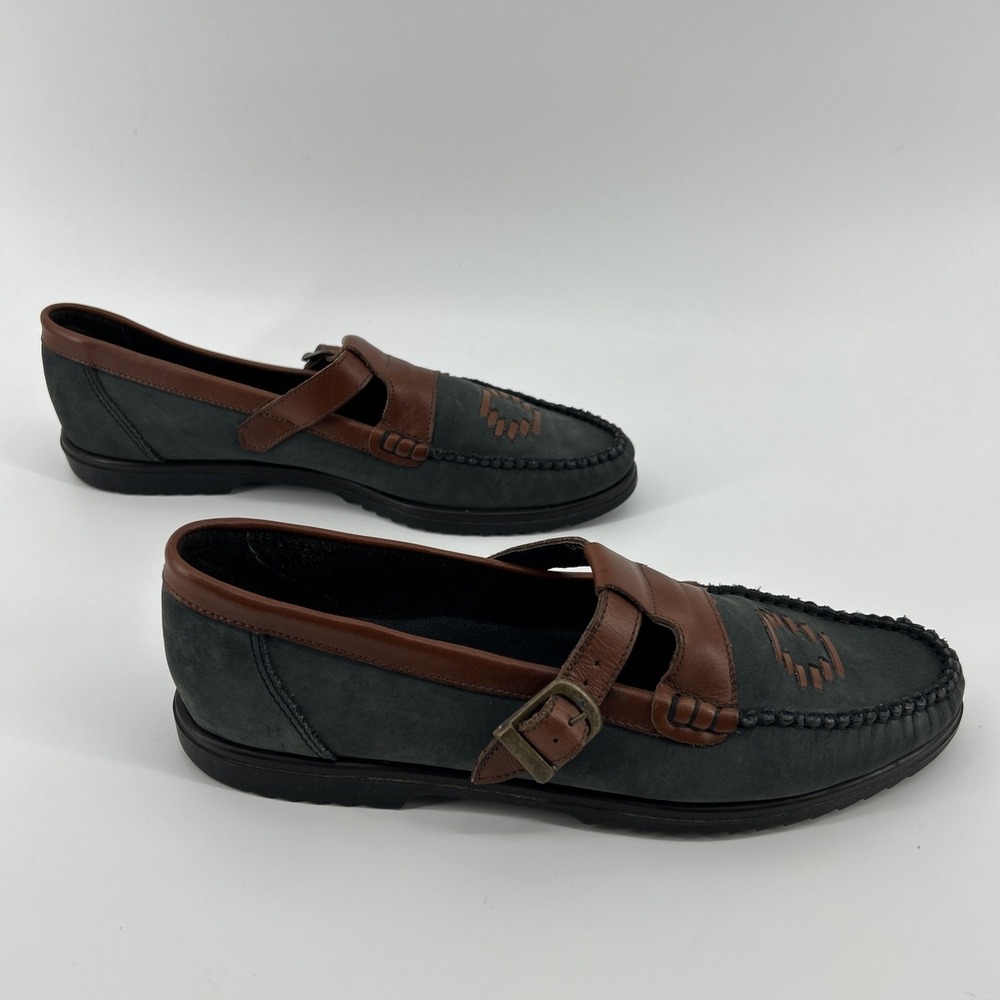 Hush Puppies Leather Loafers Shoes Women's 9 Brown Green T-Strap Casual VTG - Picture 9 of 12